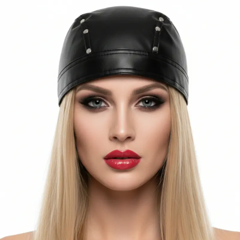 Rivets Studded Black Hat - Doo Rag Pirate Cap, Motorcycle Headwrap, Punk Gym Accessory, Engagement, Pu Leather, Fitted Hats Women, Adults, Casual