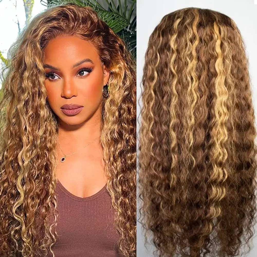 Hd Transparent Curly Highlight 13x6 Lace Front Wig Human Hair Deep Wave 4/27 Ombre Lace Frontal Wigs for Women 99J Burgundy Natural Black