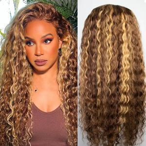 Hd Transparent Curly Highlight 13x6 Lace Front Wig Human Hair Deep Wave 4/27 Ombre Lace Frontal Wigs for Women 99J Burgundy Natural Black