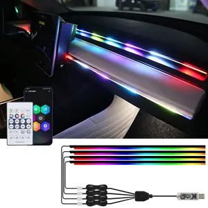 4-in-1 Colorful Atmosphere Light Automotive Acrylic Light Strip Decorative LED Light Instrument Panel Environmental Light Automotive Foot Light Automotive Interior Light Strip USB Plug in APP/Remote Control/Voice Control Adjustable Light