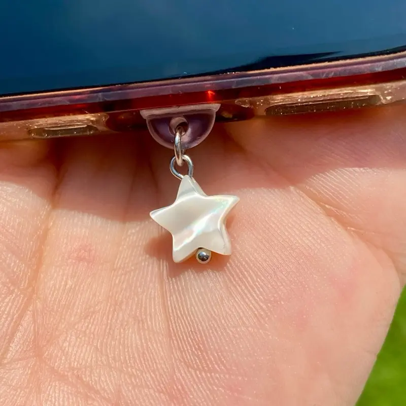 Mother of Pearl Star Dust Plug (Type-C) – Cute Phone Charm, USB-C Port Protector, iPhone, Android, Kindle