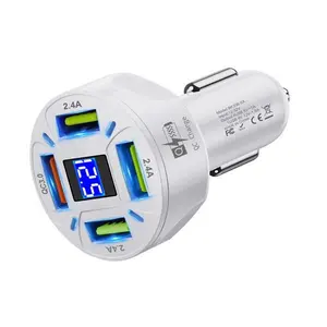 4 Ports USB Car Charger with Super Fast Charging, QC3.0, PD 20W, and Voltmeter Retractable Car Charger with Retractable Cable Multi-Port Fast