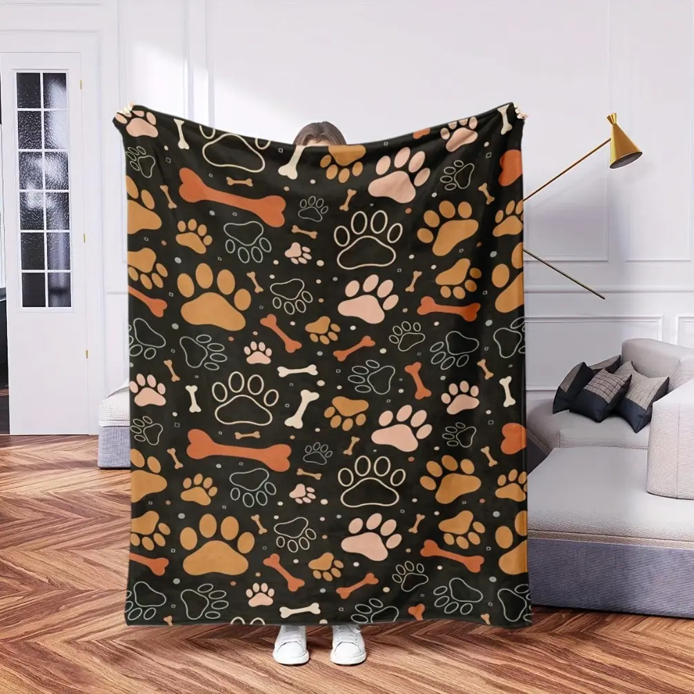 Cozy Dog-Themed Flannel Throw Blanket - Blankets for Sofa, Soft Warm All-Season, 1/2-Person Cartoon Design, Ideal for Naps, Halloween-Christmas Gift for Home Office Car