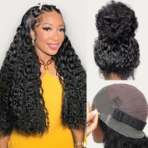 GK Deep Wave Curly 360 Lace Front Glueless Wigs Human Hair Pre Plucked Pre Cut With Hidden Strap Drawstring Ready To Go 15A Human Hair Wig 200 Density 360 HD Lace Frontal Wigs 20Inch