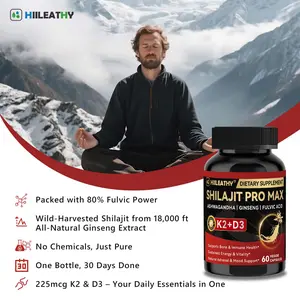 HIILEATHY Optimal Shilajit PRO MAX with K2 & D3 - 60 Capsules - Premium Fulvic Acid & 84+ Minerals for Immune Support, Energy & Anti-Aging - USA Made