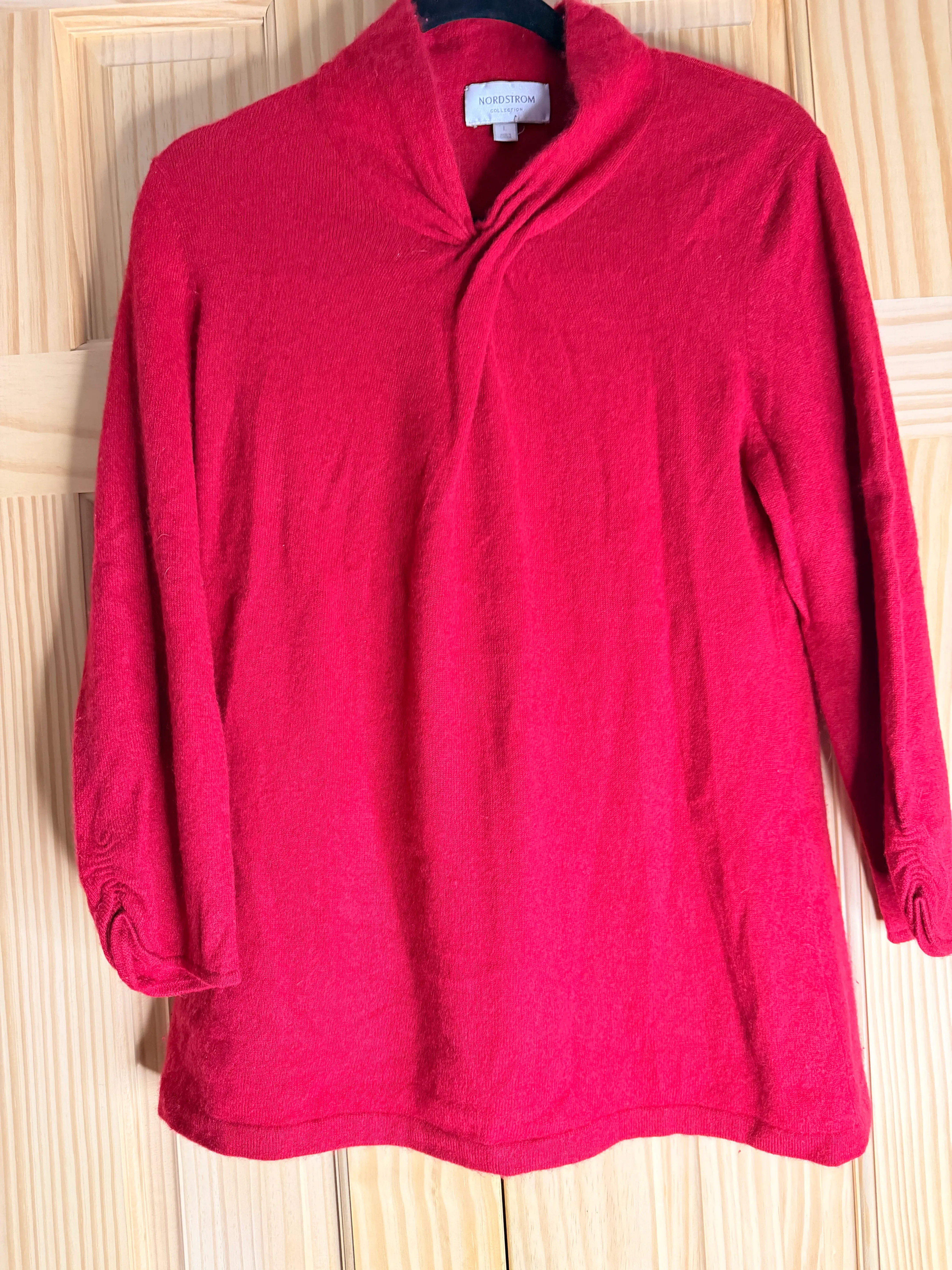 Nordstrom Collection 100% Cashmere Red Shawl Collar Sweater Large