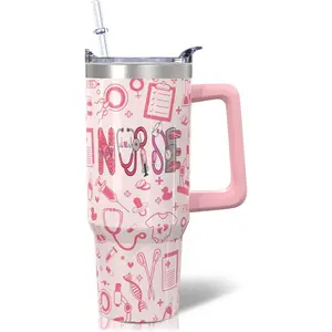 30oz Nurse Gifts - Pinks Nurse Tumbler for Womens - with Handle with Lid and Straw - Nurse Appreciation Gift,Nurses Week Gift,Nurse Practitioner Gift for Womens