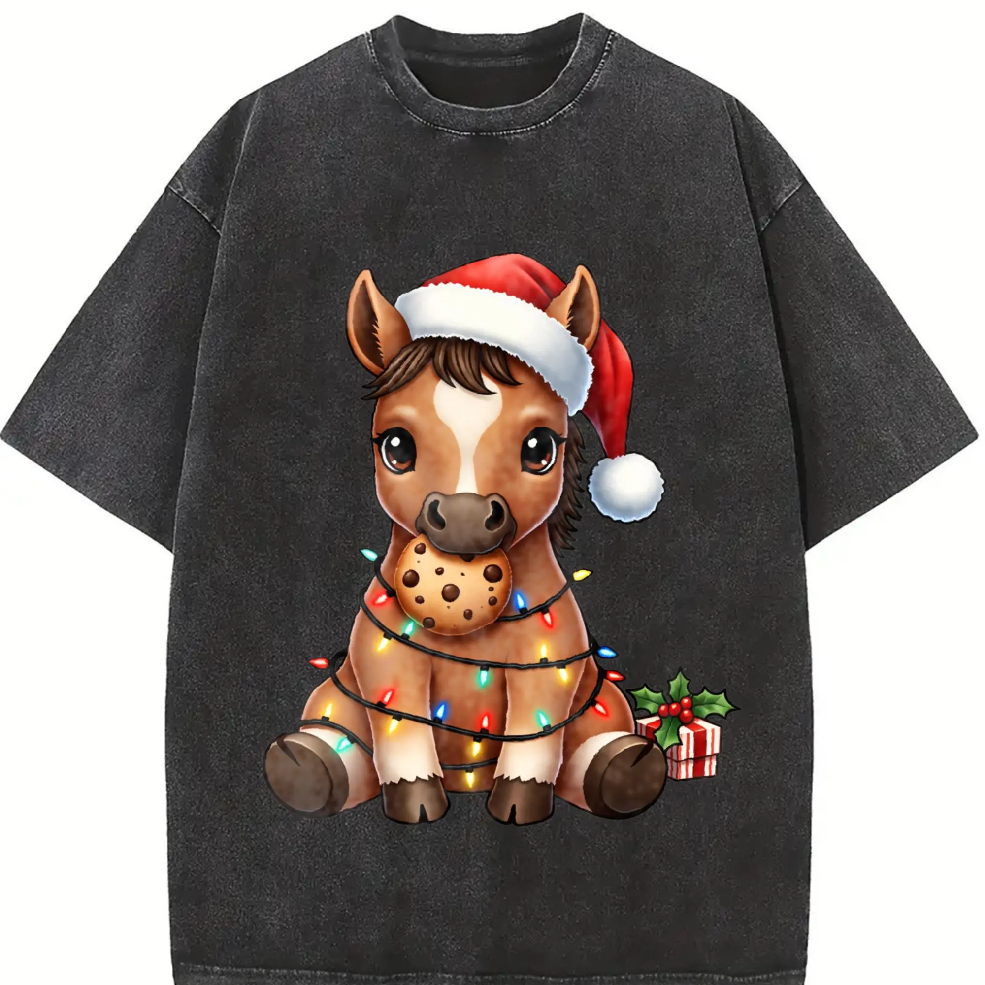 New Year Gift Women's Winter Clothing, Year of the Horse Cartoon Pony Print Round Neck Short Sleeve T-Shirt, Comfortable Soft Fashionable Elegant Vintage Casual Versatile, Spring Summer Autumn Winter Sporty Top, Multiple Colors Available S-3XL