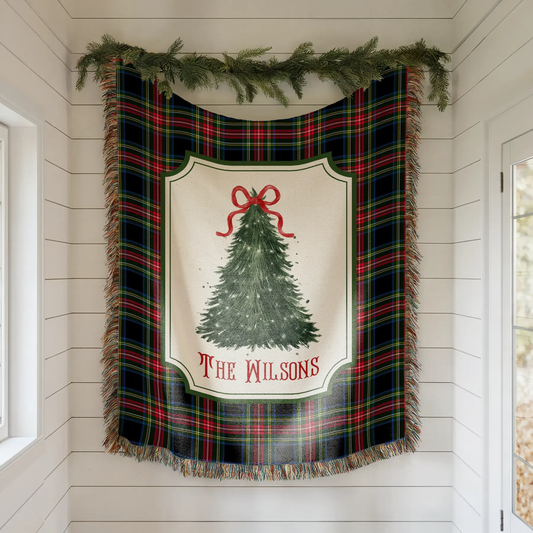 Personalized Plaid Christmas Tree Woven Blanket 100% Cotton Personalized Plaid Christmas Tree Woven Blanket 100% Cotton