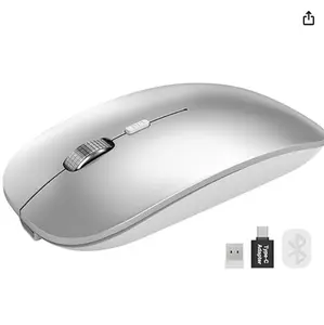 SABLUTE M31 Bluetooth Mouse for MacBook Pro/Air, iPad - Rechargeable Tri-Mode Wireless Mouse for 3 Devices (BT 5.2 + 2.4G), Sleek Metallic Silver Slim Silent Mouse for Surface, Windows