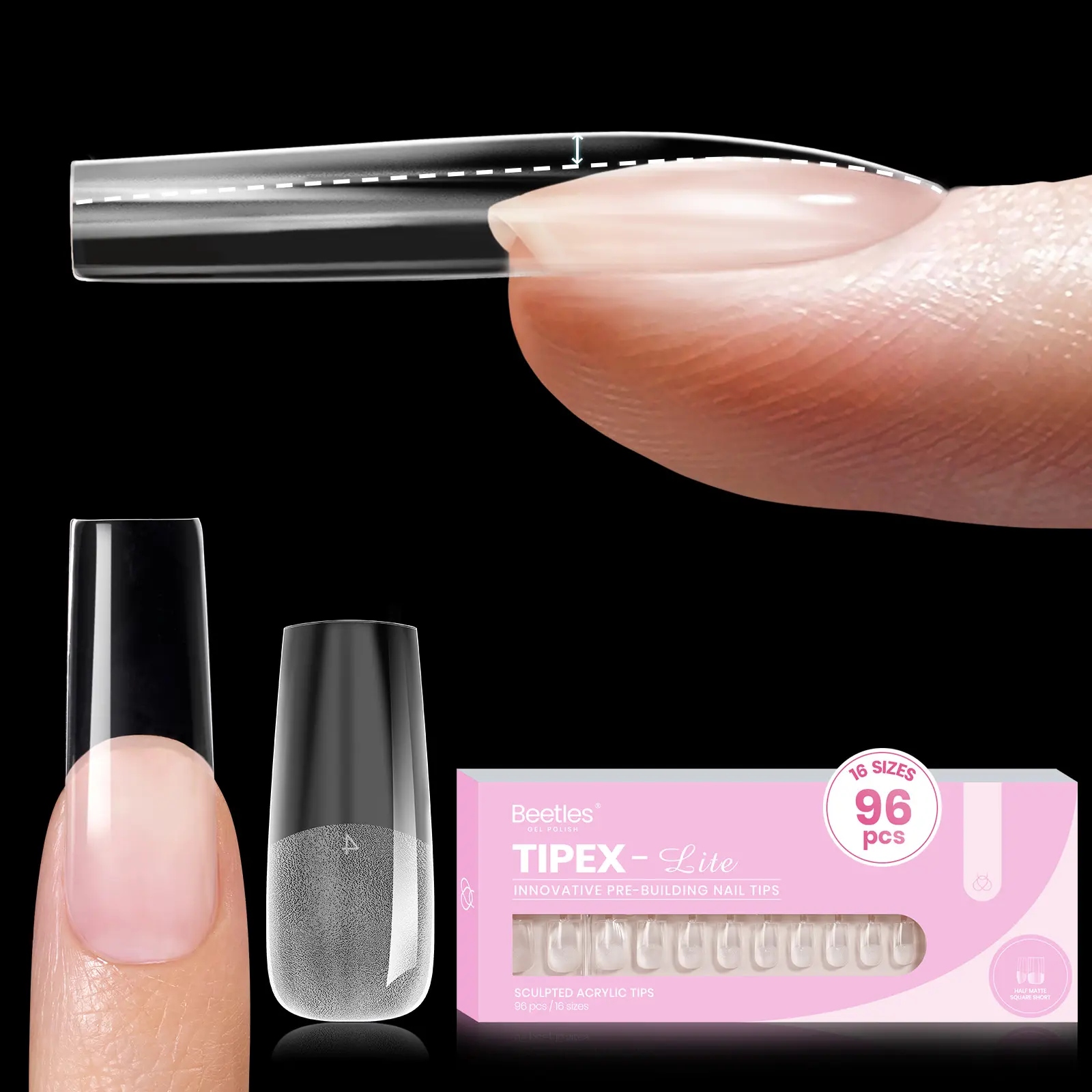 Beetles Tipex Lite Apex Nail Tips, 96/160/256/512PCS Pre-Etched Acrylic Nail Tips for Flat Nails & C-Curve Nail Beds, XS/S/M/L/XL Stiletto, Square, Almond & Coffin Nail Tips Beetles Tipex Lite Apex Nail Tips, 96/160/256/512PCS Pre-Etched Acrylic Nail Tips for Flat Nails & C-Curve Nail Beds, XS/S/M/L/XL Stiletto, Square, Almond & Coffin Nail Tips