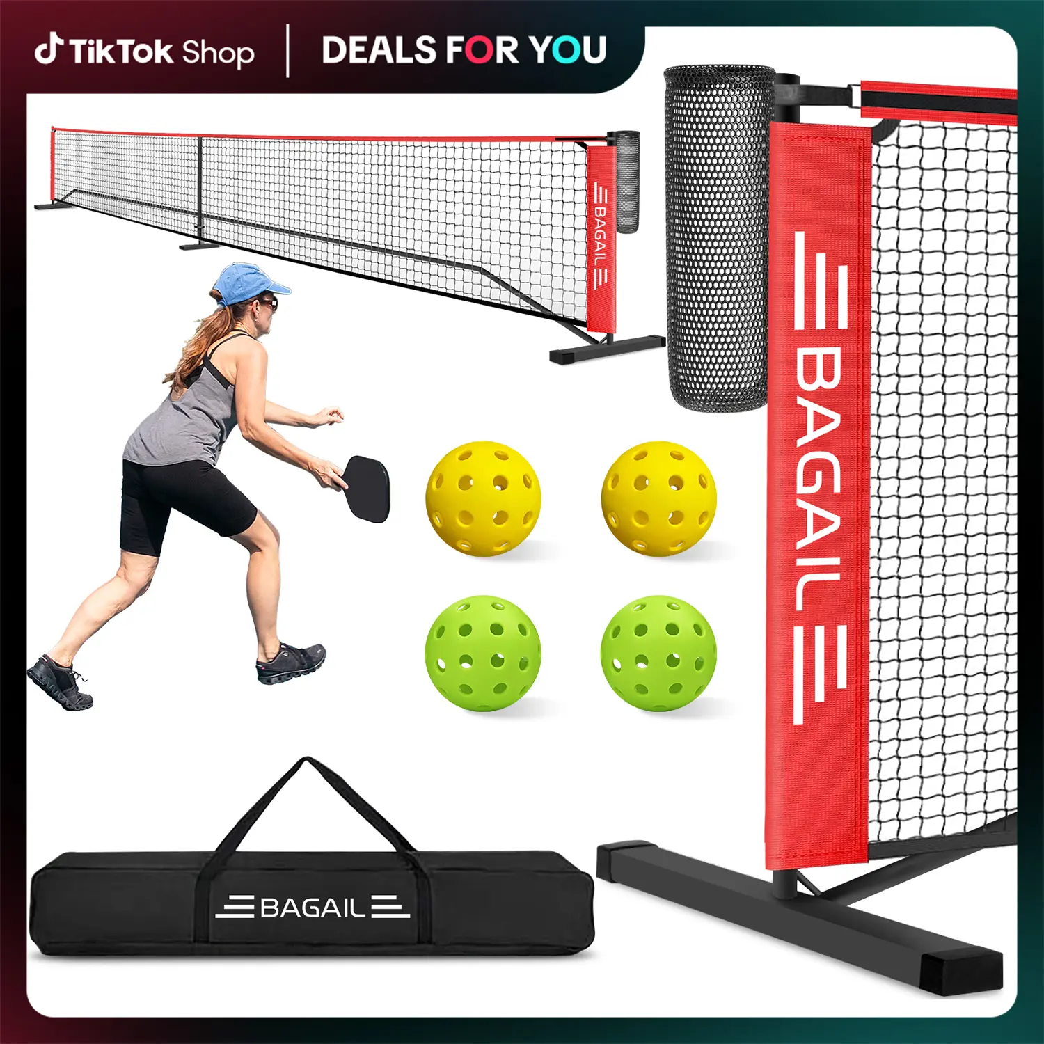 【SummerSale】BAGAIL Portable Pickleball Net Set, 22 FT Regulation Size Pickle Ball Net with Ball Collector, Carry Bag, Easy Setup for Outdoor Indoor Driveway family sport Training Equipment Baseball Bat