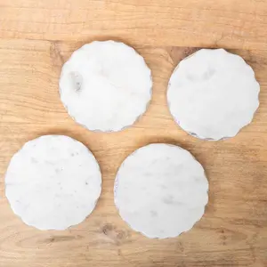 Ferrara Round Marble Coasters   White/Silver   4x4 Set of 4