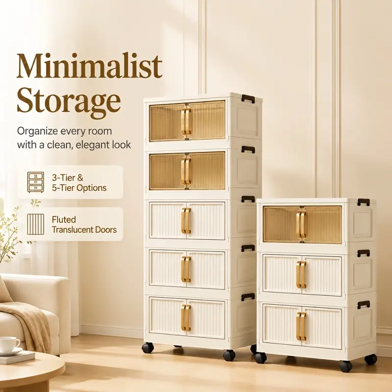 3/5-Tiered Folding Storage Drawer Tower with Dividers, Stackable Durable Indoor Cabinet, Multi-Functional Drawers for Bedroom, Sports & Outdoor Hat Organizer for Clothes, Toys & Sundries, Multi-Tiered