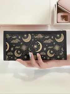 Star Moon Pattern Triangle Pencil Case, Portable Multi-Functional Stationery Storage Bag, Zipper Design, Unisex, All Seasons, Stationery Supplies