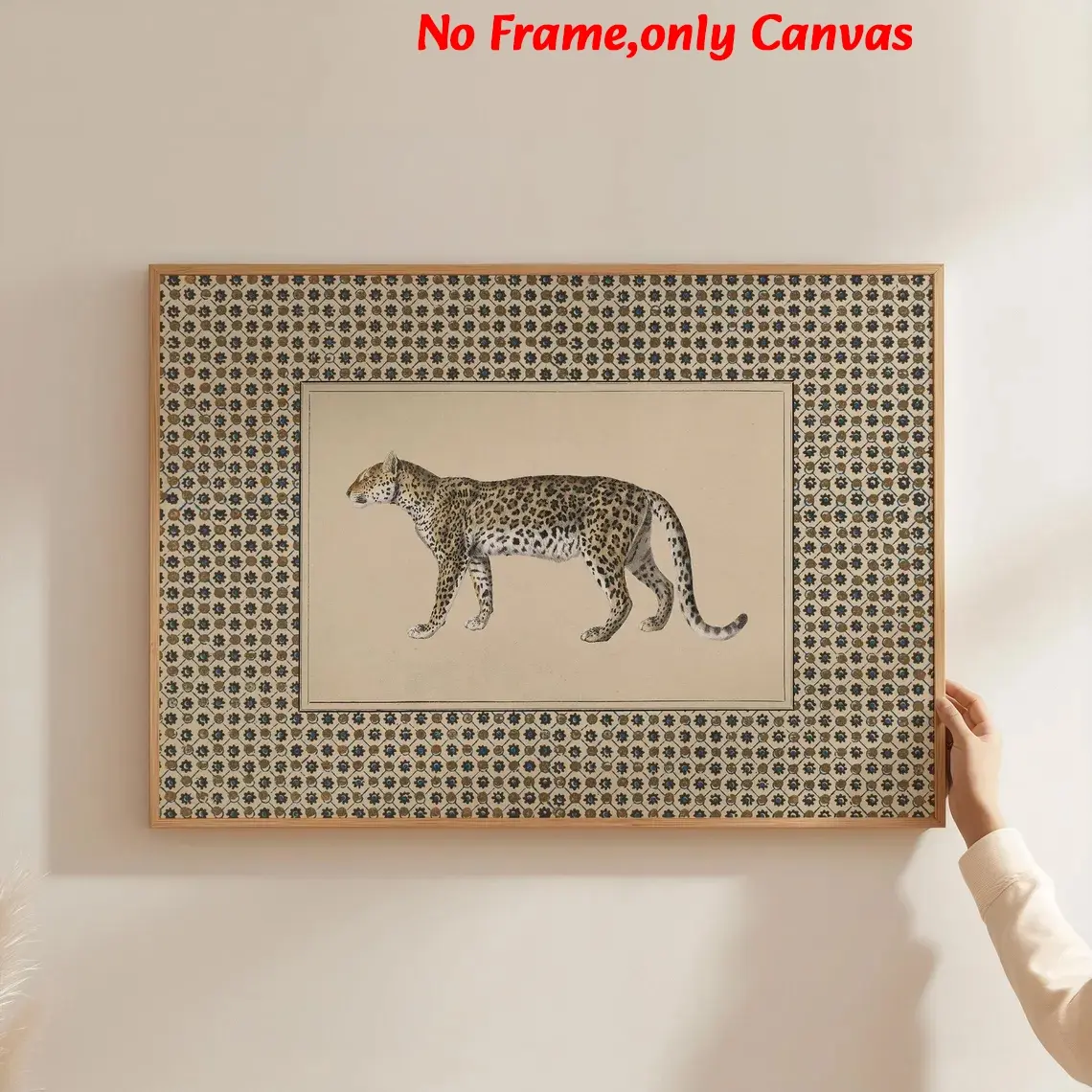 1 pc, wall art, Wall decoration, vintage poster, artistic leopard neutral minimalist print, bohemian style wildlife canvas painting, home decor, Artwork for Walls, housewarming gift, unframed, Frameless Option