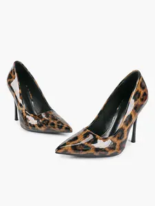 Glossy Brown Leopard Stiletto Pumps —— Patent Leather Animal Print High Heels, Sexy Trendy Dress Shoes for Party, Date & Wedding, Elegant Office Shoes for Special Occasions