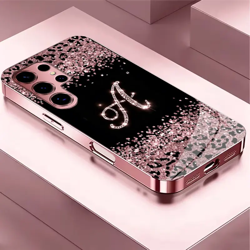 Suitable for [Galaxy S24 Ultra] Women's high-end phone case，electroplated glass phone cases,printed pattern; not a 3D diamond design.—big sale now on; choose from all 26 letters.YM99
