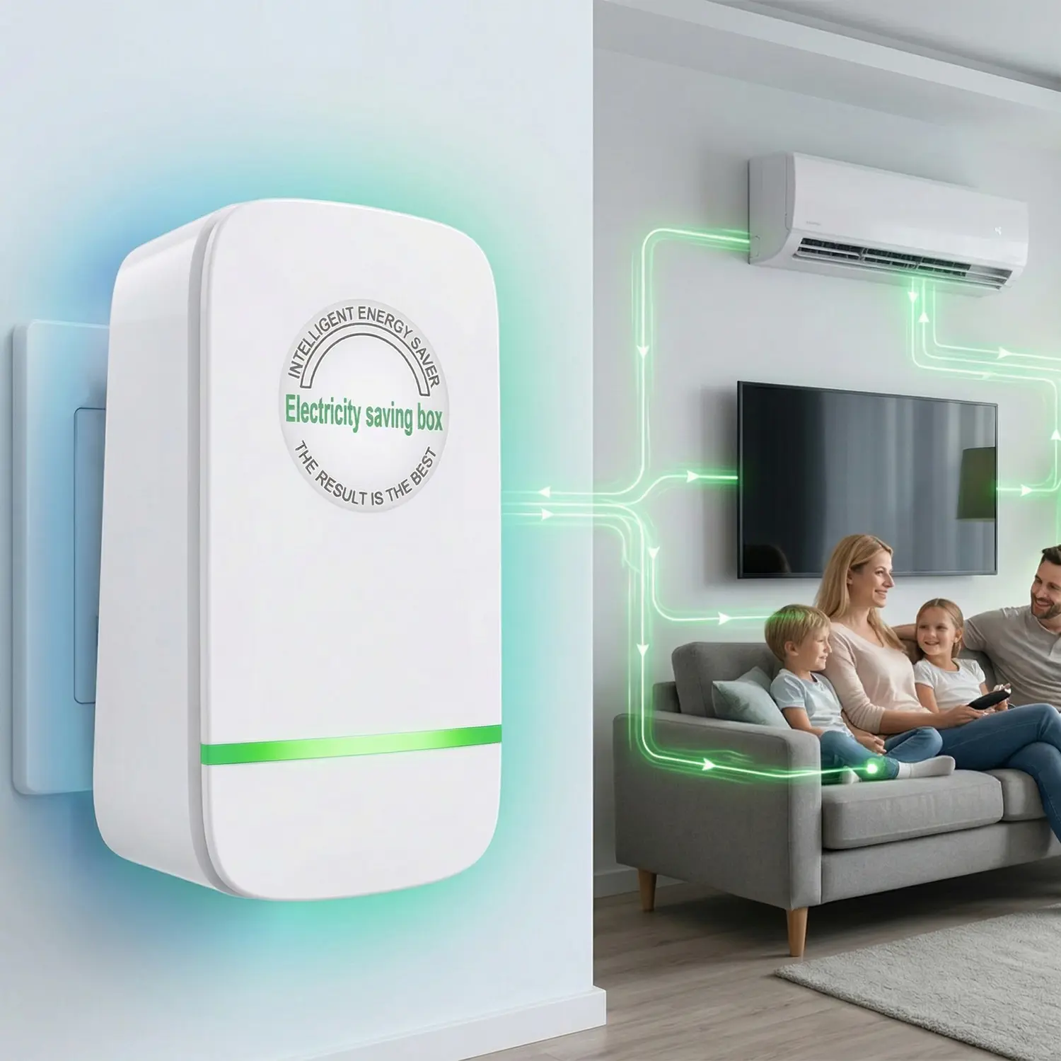 US Plug-In Power Box - 2026 Updated Design, 90-250V Input Range, Leakage-Safe Inside, PFC Power Factor Corrector, Plug & Play Start for Home & Office Use