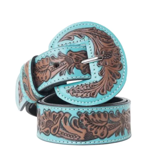 Western Wreath Leather Belt In Bronco Sky
