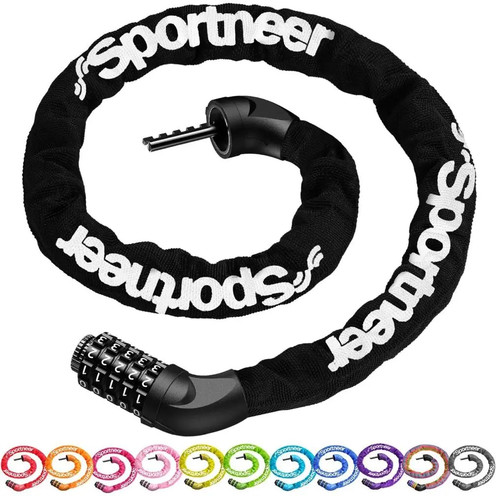 Bike Lock: 5 Digit Combination High Security Anti Theft Bike Chain Lock-3.2/3.6/4ft Heavy Duty Keyless Bicycle Lock For Bike,Motorcycle,Scooter,Door & Gate-4/6mm Thick, Easy to Use