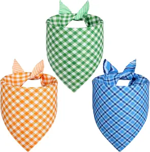 3PCS Dog Bandanas XLarge, Summer Scarf, Durable Triangle Reversible Orange Blue Green Bibs Handkerchief for Puppy Pet