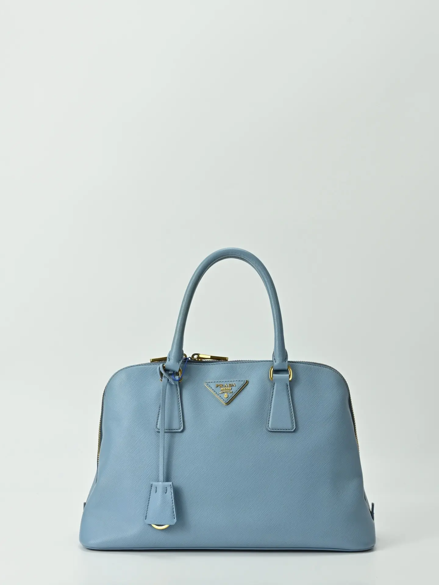 Pre-owned PRADA Blue Saffiano Leather Small Shell Top Handle Bag 21302460