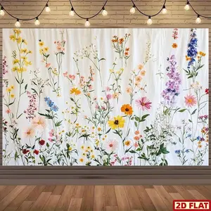 1PC Summervibes 2D Flat Polyester Reusable Floral Embroidery Backdrop Banner, Cross-Border Festival Event Decoration, Suitable for Wedding & Birthday Party Photography, Festive & Home Supplies Banners,summervibes
