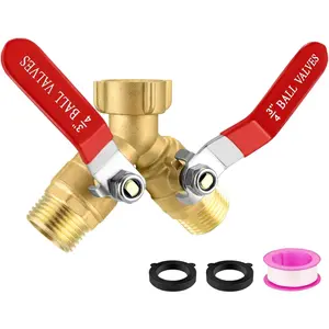2 Way Garden Hose Splitter, Heavy Duty Brass Y Valve, 3/4" GHT Outdoor Faucet Splitter with Dual Shut Off Valves, 304 Stainless Steel Long Handles, Leak-Proof