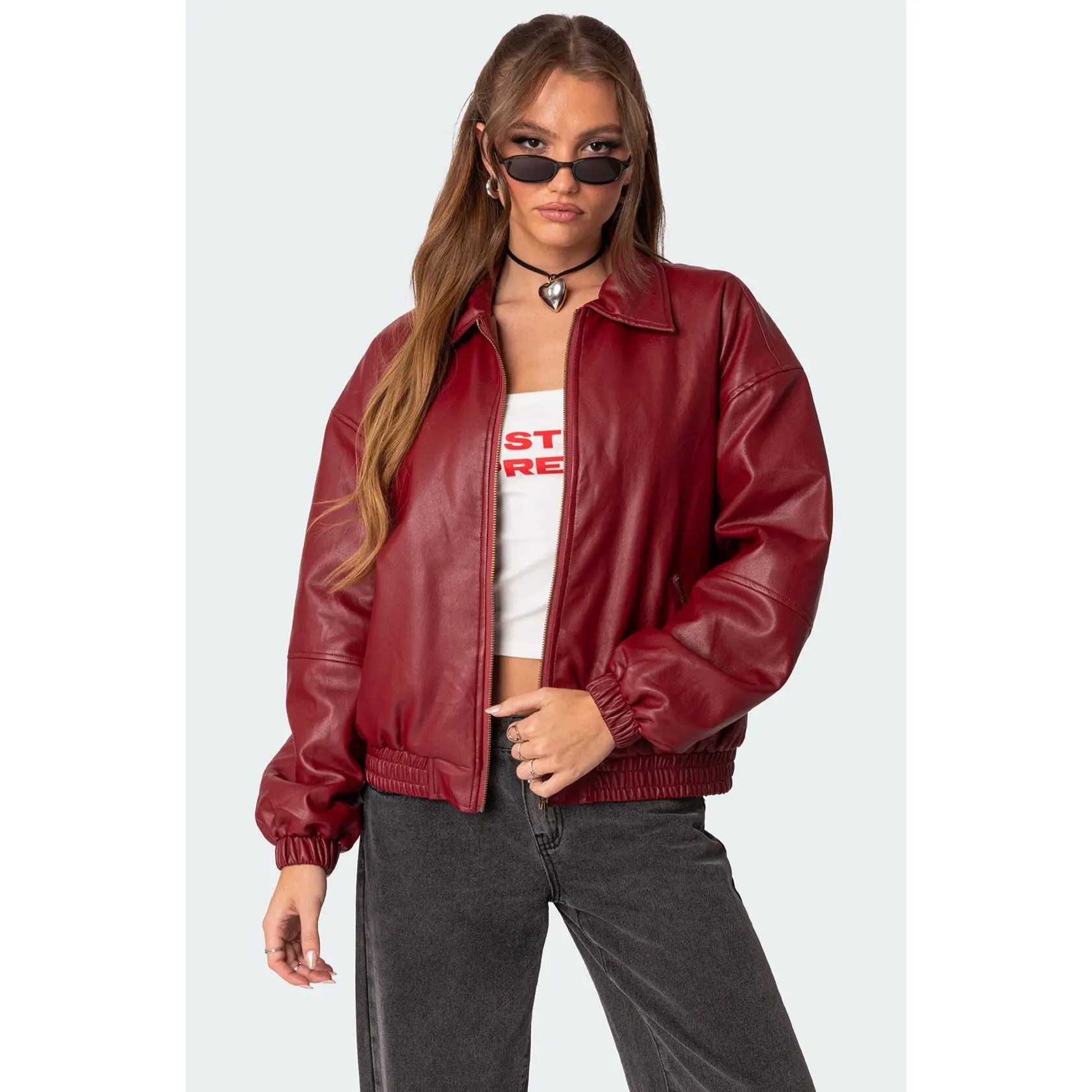 Halley Faux Leather Bomber Jacket Halley Faux Leather Bomber Jacket