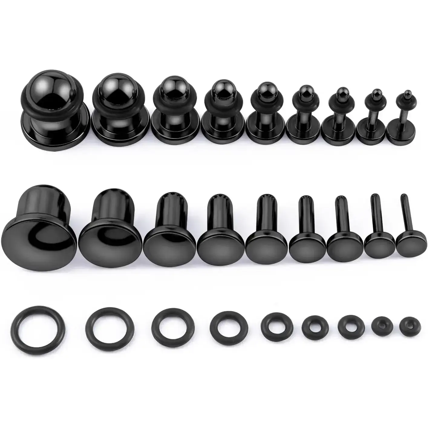 18PCS Surgical Steel Ear Stretching Kit - 14G-00G Single Flat Top Gauges Plugs Expander, Arc-Shaped Piercings Kit with Rubber Ring Back, Ideal for Birthday Gifts, Ear Piercings Kit