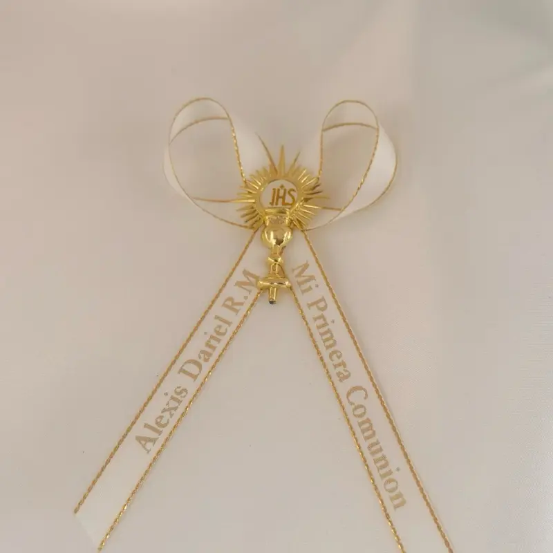 Customized White Accent Ribbons with Text Printing - 22 Characters per Tail, Add Personalization Option, Office Stationery Wrapping Supplies for First Communion, Quinceañeras Celebrations