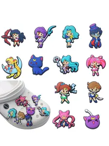 12pcs cartoon girl series PVC shoe accessories, Shoe Charm, suitable for slippers and sandals, DIY fashion decoration, perfect gift for friends