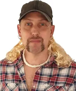 Country Hick Costume Set - Hat with Blonde Wig - Mustache - Necklace - Earrings -