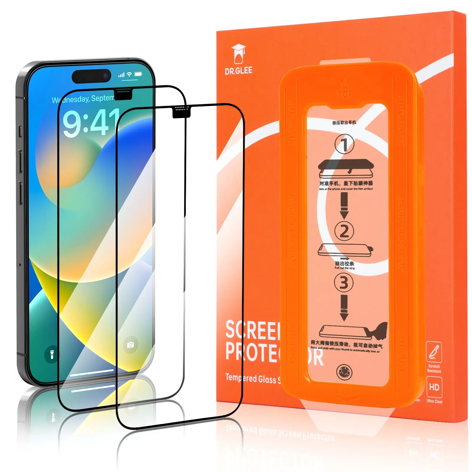 Dr.Glee Screen Protector 2 Pack for iPhone 16/15/14/13-10s, Fingerprint Proof Screen Protector, Clear & Privacy Protection, Fingerprint Resistant, Dust-Free, Bubble-Free, Fast Install, 9H Hardness