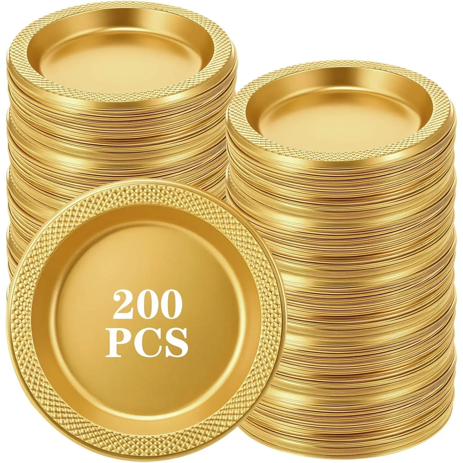 200-Piece Gold Plastic Disposable Dessert Plates Set, 6-Inch Round Heavy-Duty Pack for Wedding, Birthday Party, Picnic, Water Proof