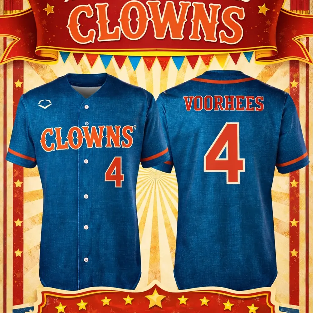 Custom Denim Print Baseball Jersey, Personalized Name Number Clowns Softball Shirt, Retro Blue Athletic Game Day Uniform