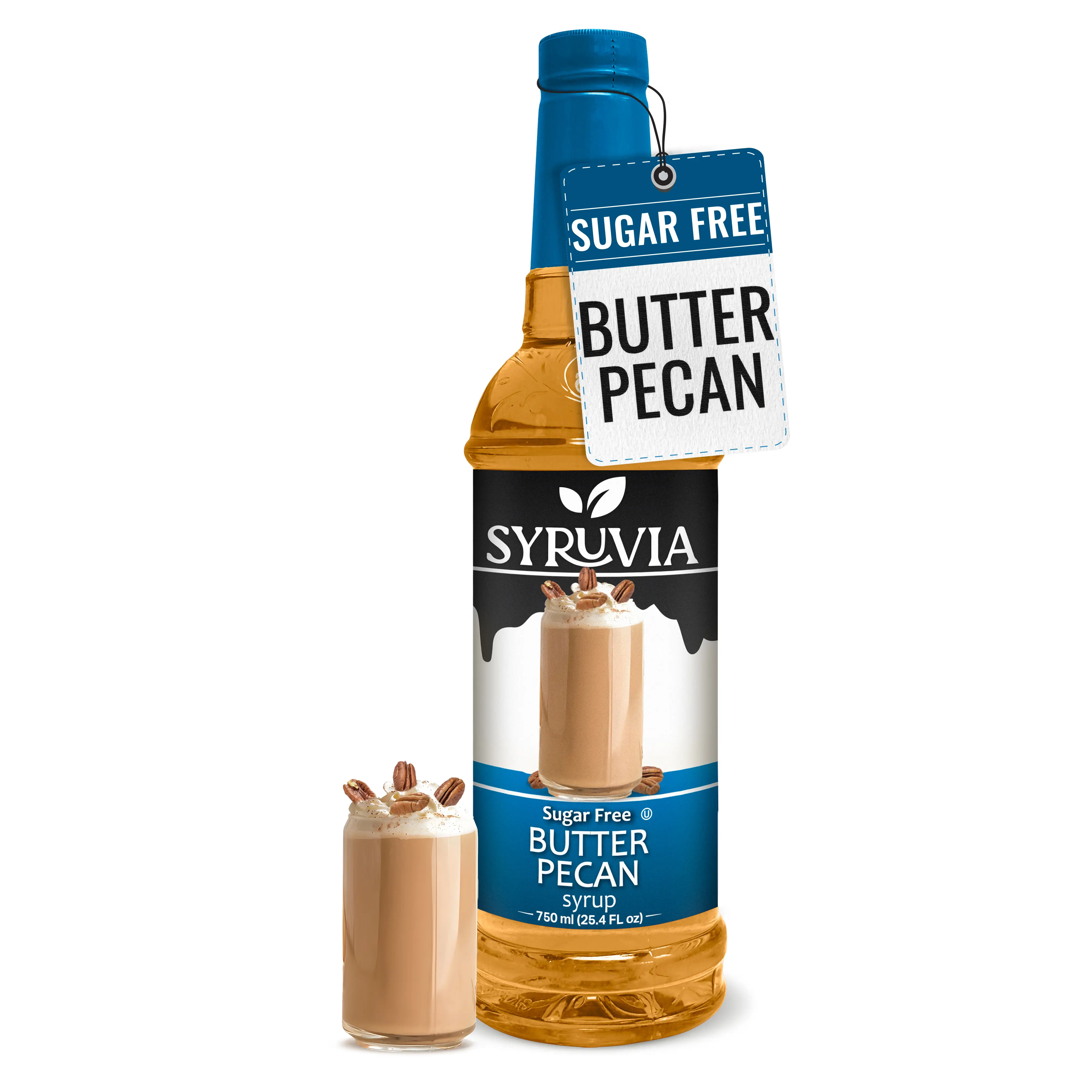 Syruvia Sugar-Free Butter Pecan Coffee Syrup - 25.4 fl oz Premium Coffee Flavoring - 0 Calorie, Gluten Free, Ideal for Drinks, Soda, Desserts & More.