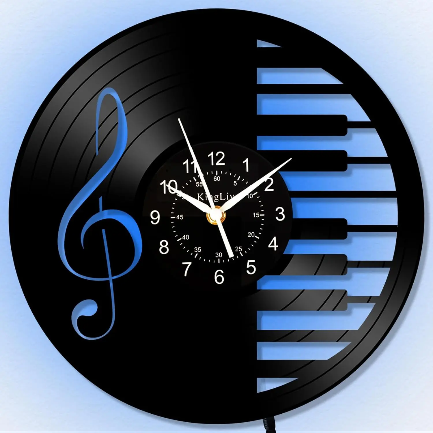 Vinyl Wall Clock with Piano Keys, Retro Rock Record Design, Decorative Clock, Perfect Gift for Music Lovers & Men, Ideal for Bedroom/living Room Decor