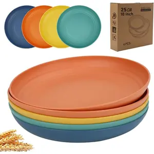 10 Inch Unbreaable Wheat Straw Dinner Plates, Set of 4 - Dishwasher Safe,  for Camping and Dinner Dishes,