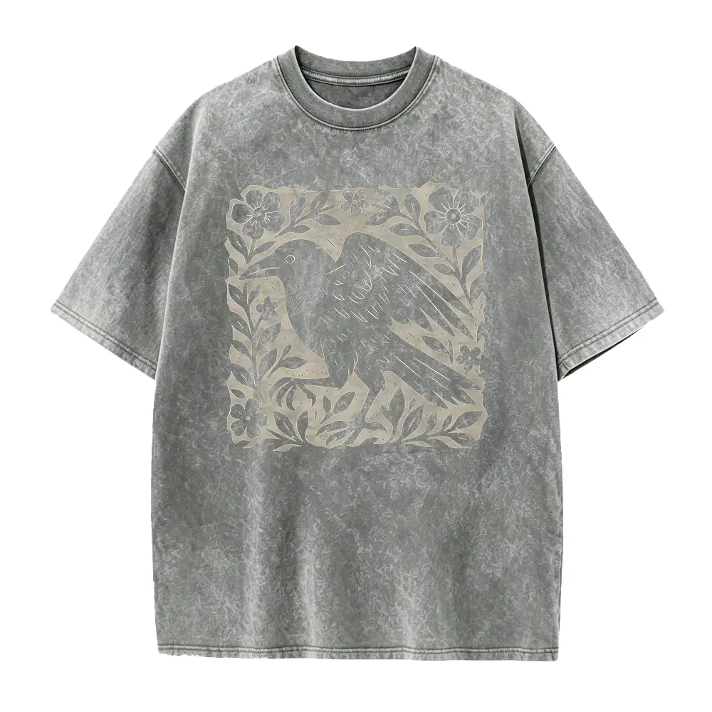 Gothic Raven Graphic Tee | Linocut Style Dark Academia | Witchy Crow Shirt