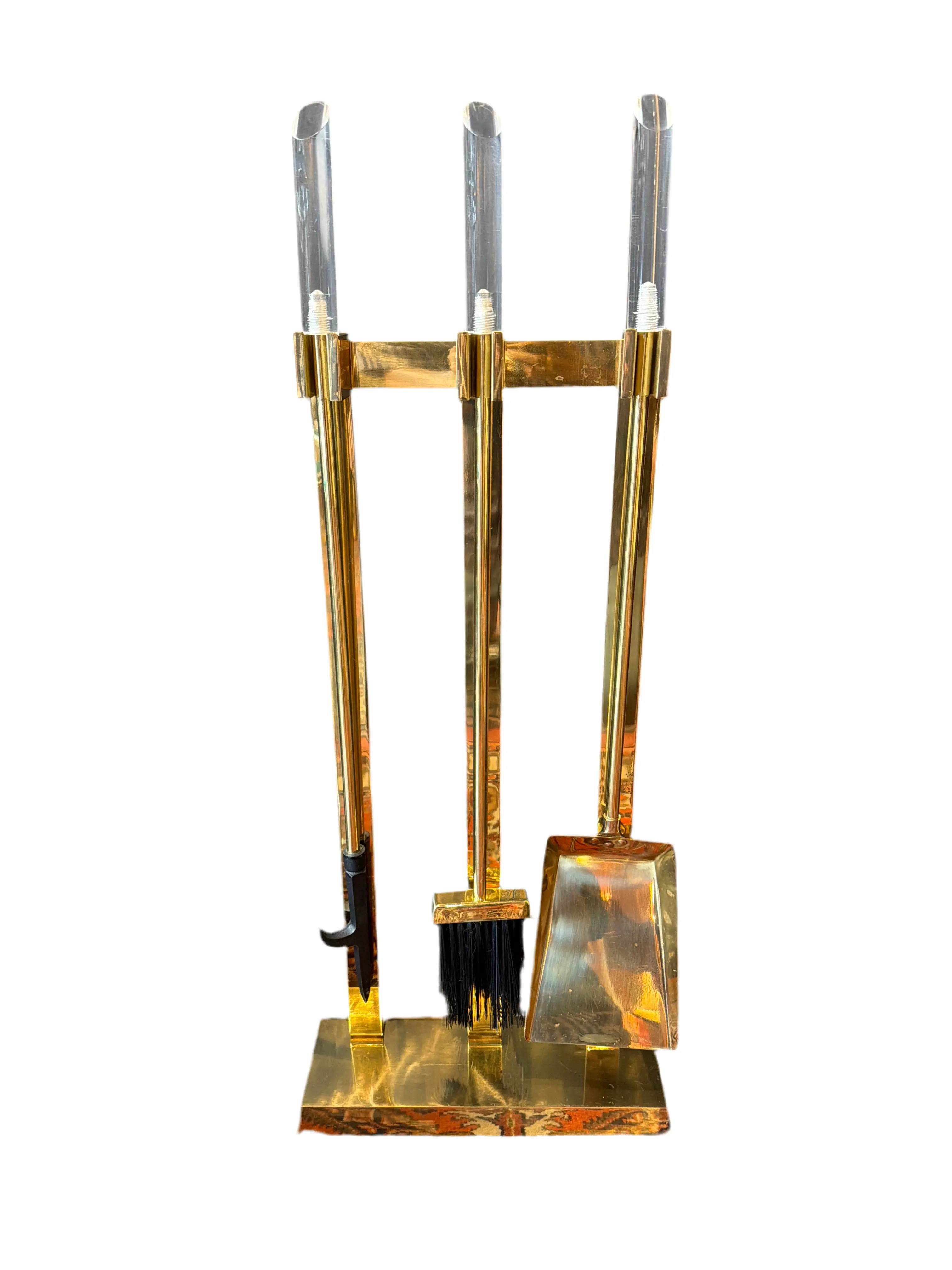 Mid Century Modern Brass Fireplace Tool Set