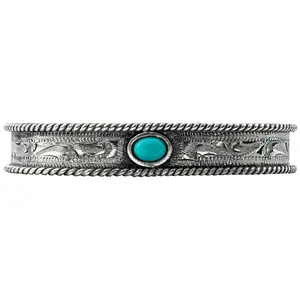 Charlie Western Cuff Bracelet | Turquoise Stone | Rope Edge | Hand Engraved Base