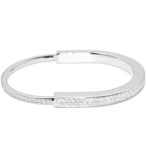 Pre-owned Tiffany & Co. 18K White Gold (Au750) Small Leather Goods Tiffany Lock Au750 Diamond Bracelet Size XL