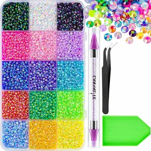 15 Color 18000Pcs 3mm Resin Jelly Rhinestones for Crafting Bedazzling Multicolor 3mm Flatback Gems for Crafts Clothing Clothes Tumblers Shoes Nails Flat Back Mixed Color Bulk Bedazzler Kit Jewels with Gifted Tools Shimmer Colorful