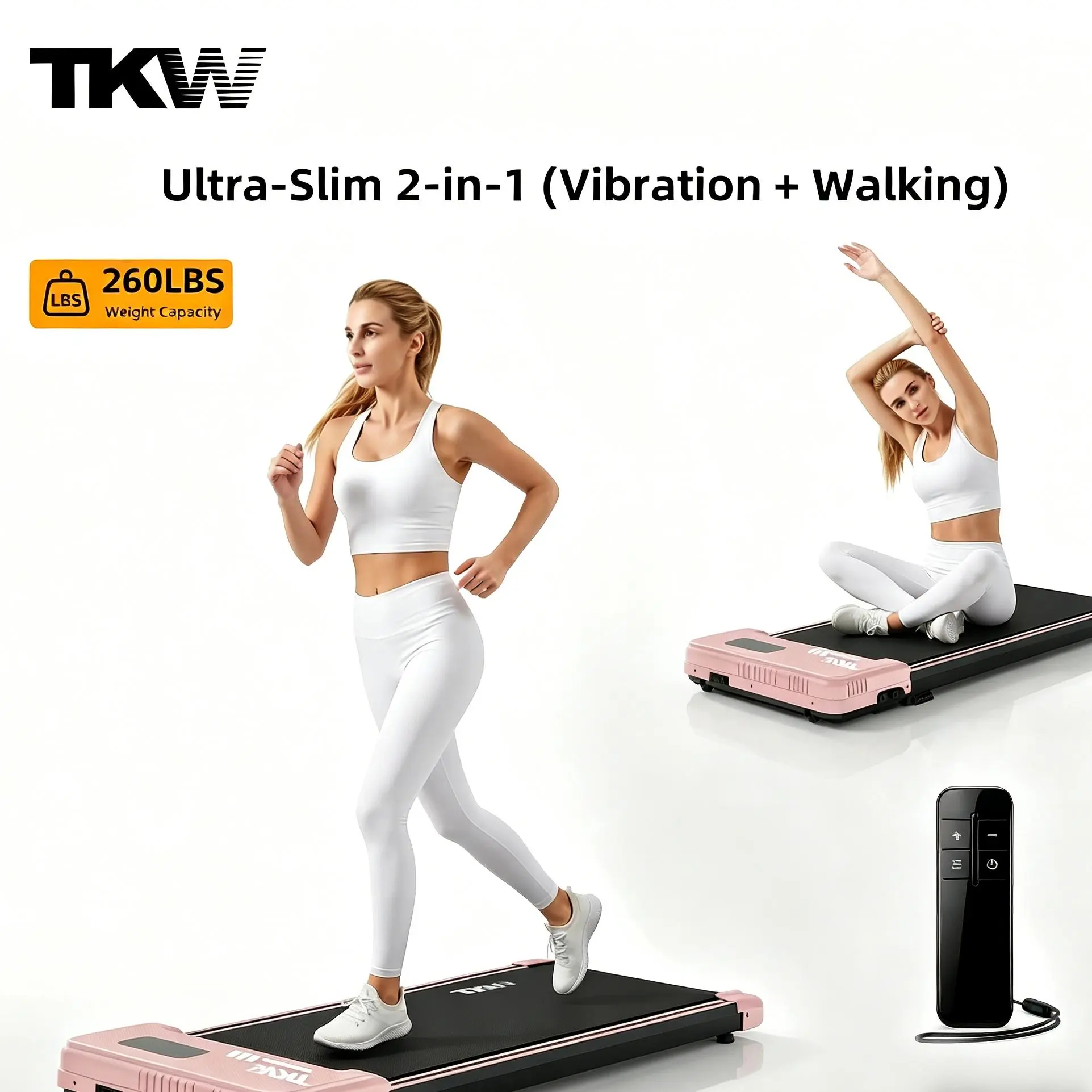 TKW Vibrating Walking  Pad P1,Vibrating Plate, Remote Control Lightweight Under Desk Treadmills For Home & Office,Servo Motor Technology, 2 in 1 Portable Walking Pad Treadmill,Adjustable Incline, 260lbsWeight Capacity