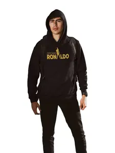Ronaldo Men's Soft Black Sweatshirt with Cristiano Ronaldo Logo Design Pullover Long Sleeve Casual Hoodie