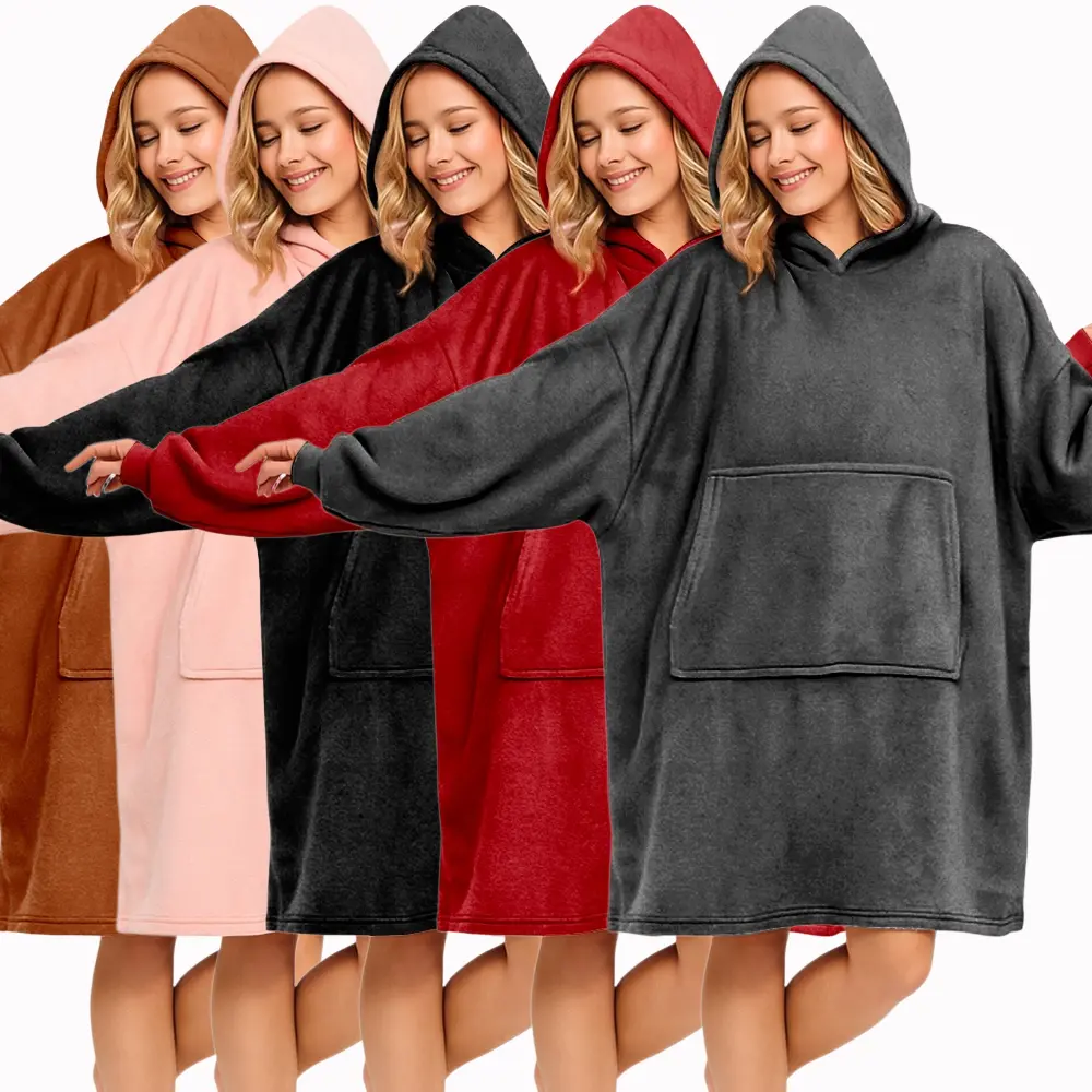 Cozy Plain Flannel Throw Blanket - Hooded Soft Texture Pullover, Warm Winter Thermal, Couple's Loungewear, Cold Wash Compatible, Home & Outdoors Use, Cozy Hooded Blanket