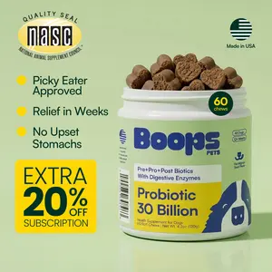 Boops Pets Probiotic 30 Billion for Dogs – 30 Billion CFU with Pre, Postbiotics & Digestive Enzymes – Supports Gut Health, Immunity, Loose Stools & Allergies – Filet Mignon Flavor – Vet Formulated – 60 Chews