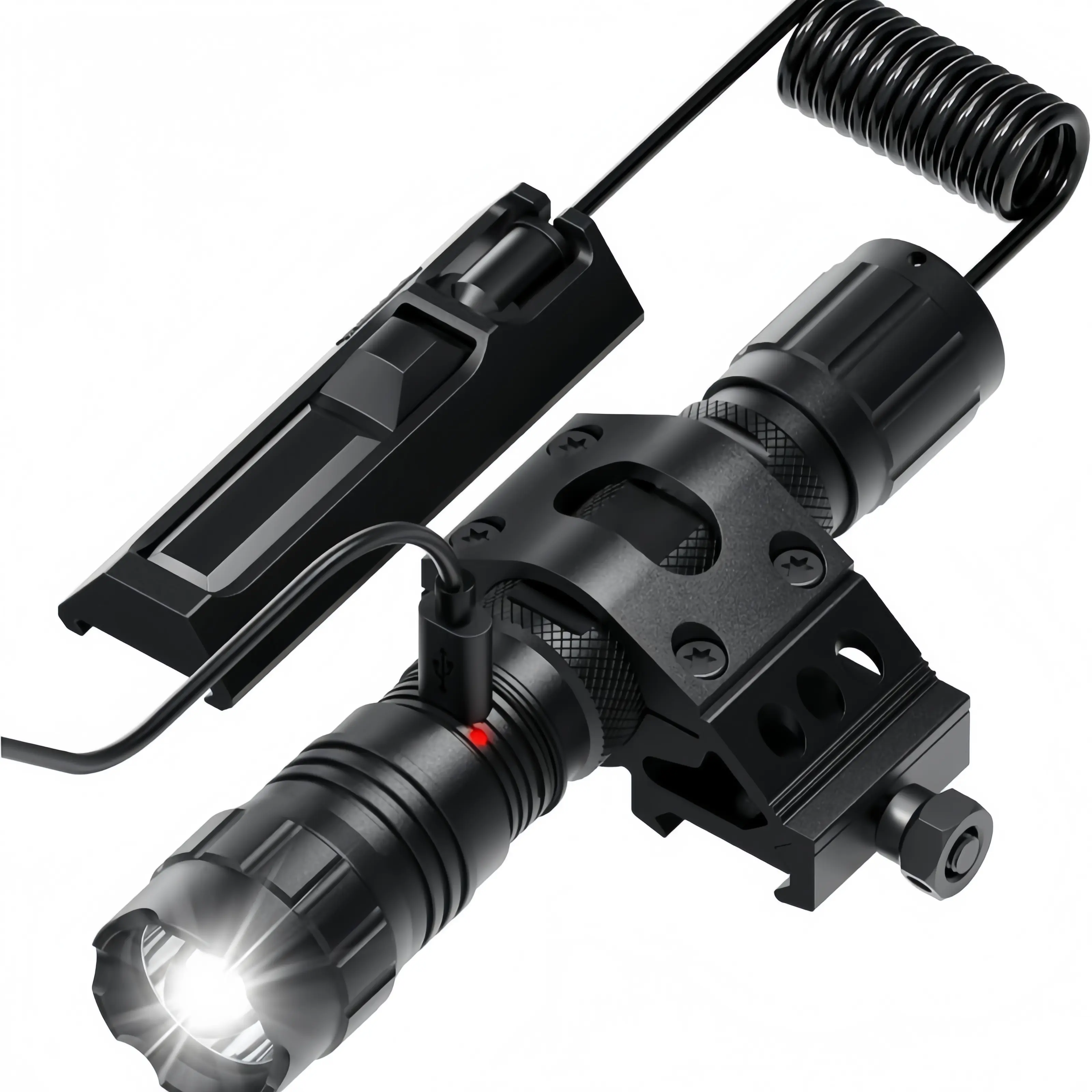 Latest upgrades with rich accessories 1500 lumens LED multi-purpose flashlight IPX7 rating TYP-C rechargeable 4 modes flashlight with pressure switch